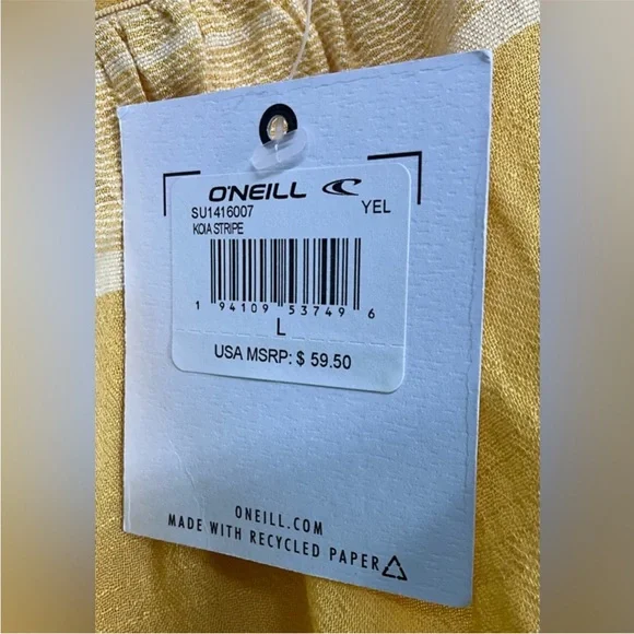 O'Neill Mustard Sunflower Yellow Off-Shoulder 2 Slit Beach Coastal Maxi Dress L - Picture 3 of 6